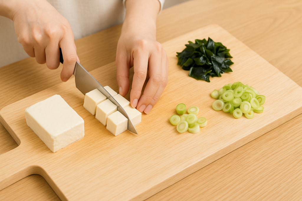 具材の基本~豆腐・わかめ・ねぎの下ごしらえ