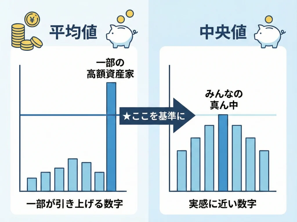 平均貯金額と中央値の差